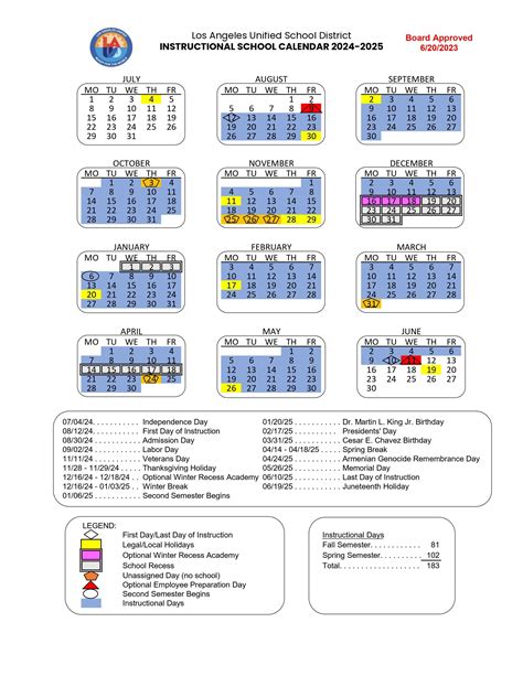 2024 2025 Student Instructional Calendar School Hours