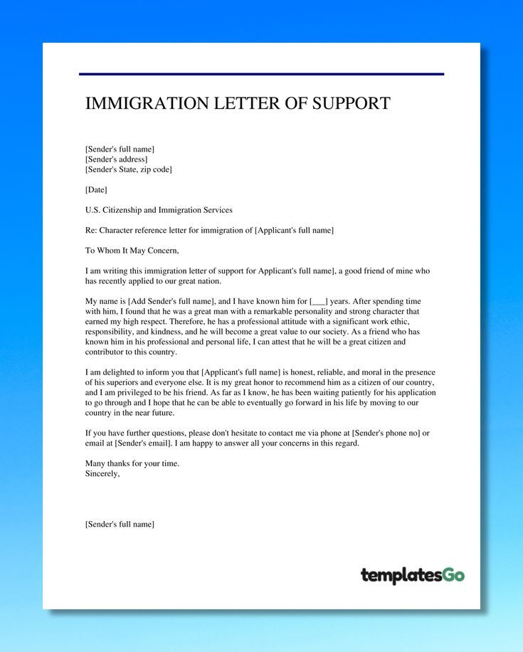 Letter For Immigrant Support