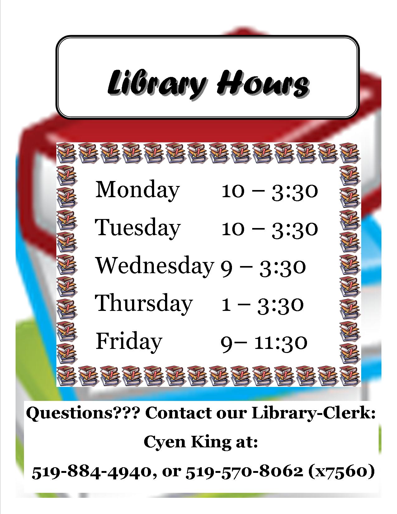 Library Hours For 2012 2013 Cedarbrae Public School